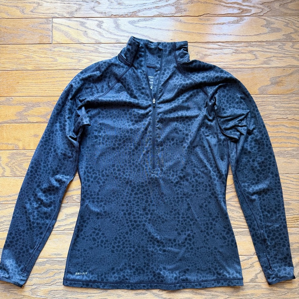 Nike Pro Dri-FIT Quarter Zip Black Leopard Printed Athletic Pullover - Size L